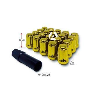 Гайка шліцьова ALFARRO A211444SD GD-20 M12х1,25х35 мм Конус Золотий хром 20 гайок + 1 спец.ключ в комплекті