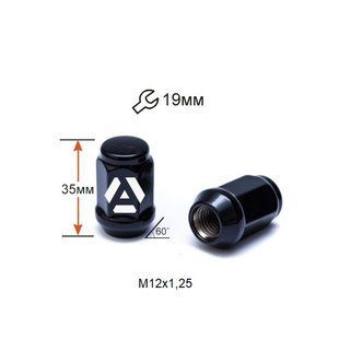 Гайка колісна ALFARRO A801444 BA М12х1, 25х35мм Конус(Matiz, Nissan, Niva, Subaru, Suzuki) закрита Чорний Хром Ключ19