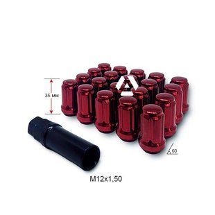 Гайка шліцьова ALFARRO A211445SD RD-20 M12х1,5х35 мм Конус Червоний Хром 20 гайок + 1 спец.ключ в комплекті