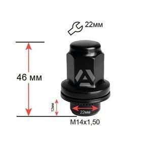 Гайка колісна ALFARRO A734848 BK M14х1,5х46мм Пресшайба (Toyota, Lexus) Закрита Чорна Матова Ключ 22